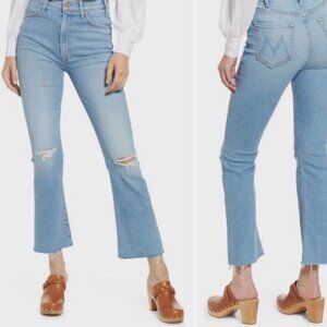 Mother The Hustler Ankle Fray Thrilling Shots Blue Jeans Distressed Denim 26
